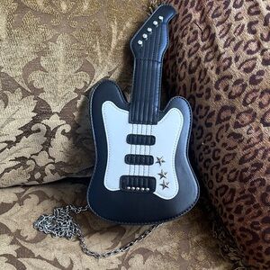 Black and White Guitar-Shaped Crossbody Bag